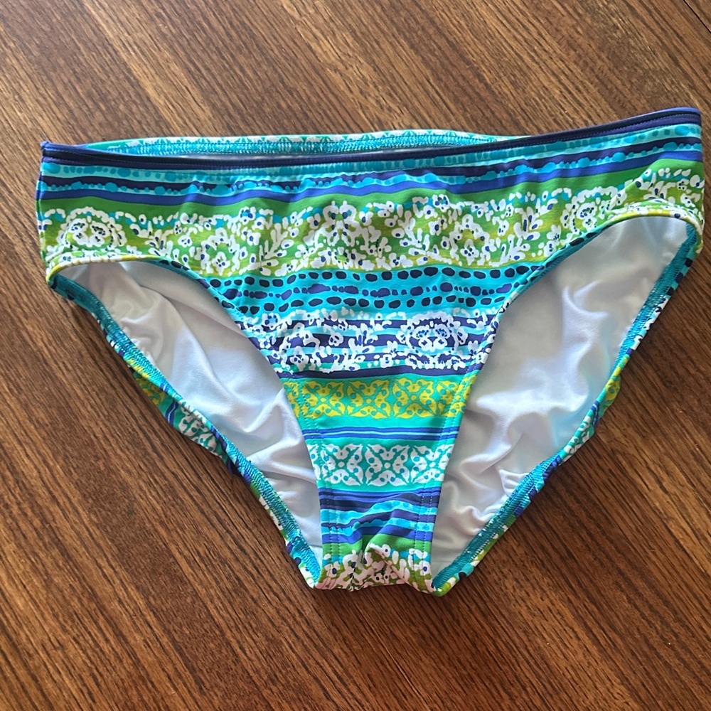 Lands' End Teal and White Bikini Bottom